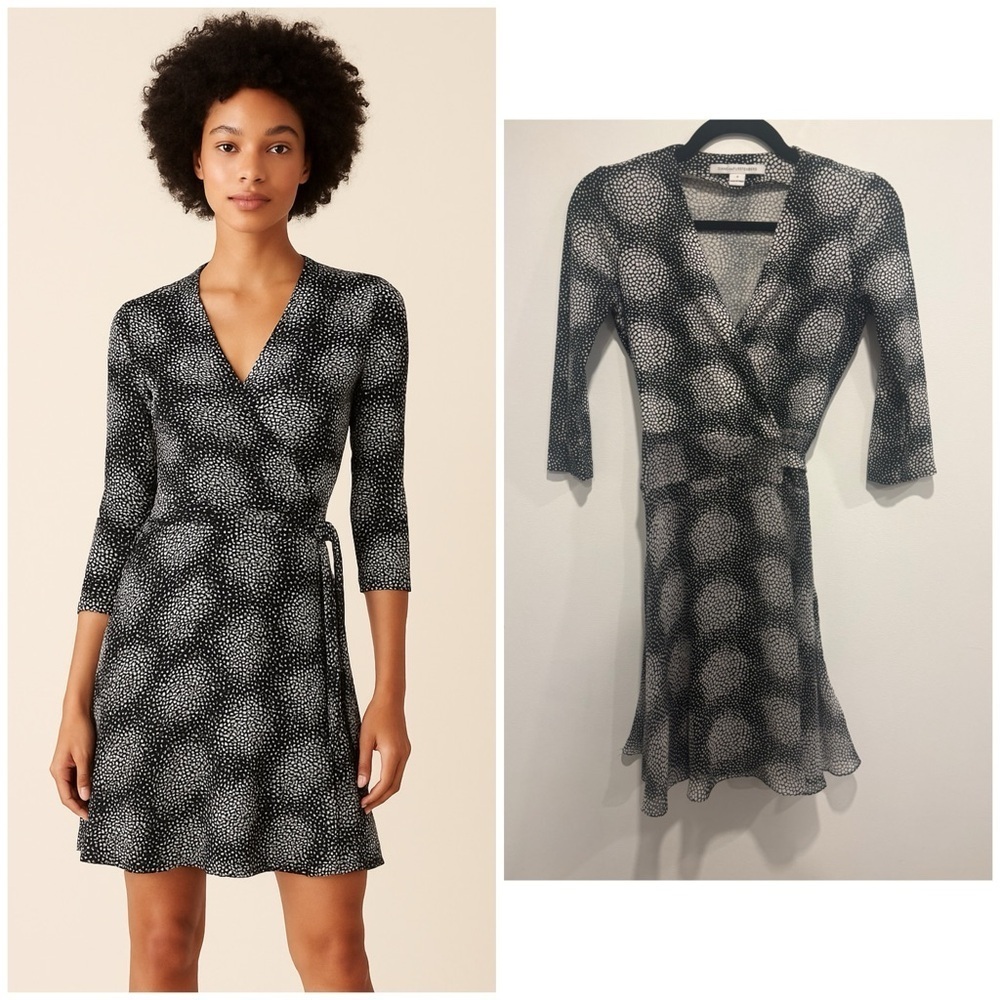 Diane Von Furstenberg Black and White Mini Dress (Size 0)